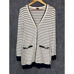 Talbots Cardigan Women 2 Blue Striped Nautical Gold Button Preppy Classic Work‎